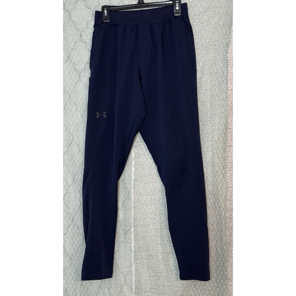 Under Armour Navy Blue Fitted Athleisure Pants 3 Pocket Elastic Tie Waist Medium